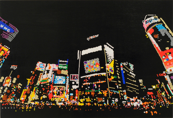 Tokyo's neon cityscapes recreated with thousands of dot stickers | The Verge #dots #tokyo