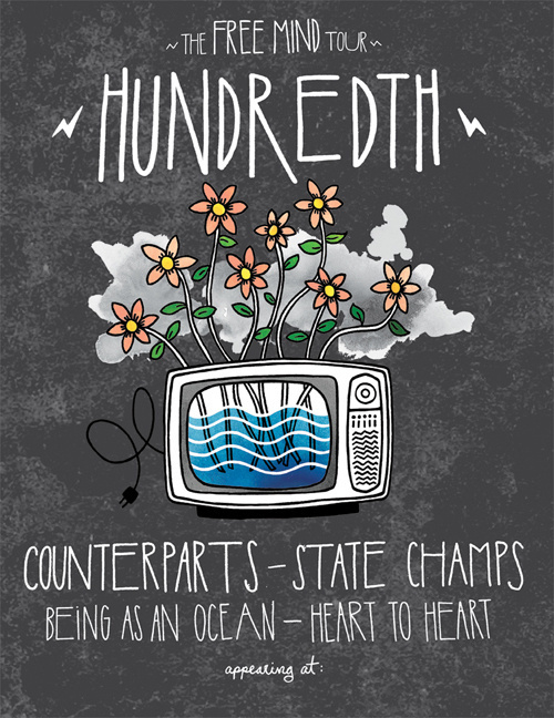 A tour admat I recently designed/illustrated for my dudes in Hundredth. #design #illustration #tv #type #layout #drawing #hundreth #flowers #typography