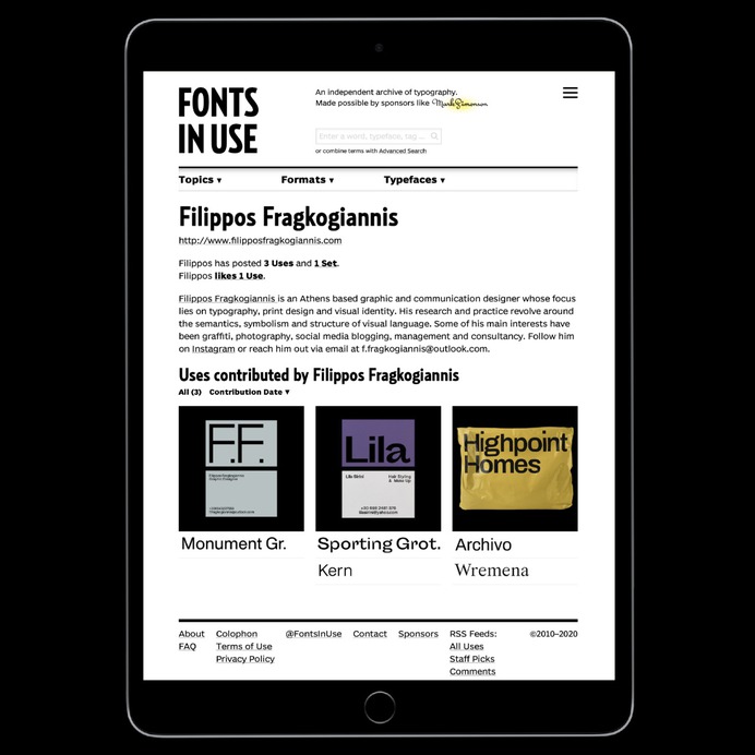 💬Fonts In Use included some of my projects in their outstanding archive of typography! ♣️Thank you guys! The fonts in use are Monument Grotesk by Dinamo Typefaces, Kern by Pizza Typefaces, Archivo by Omnibus Type, Sporting Grotesque by Velvetyne Type...