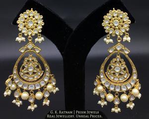 Traditional Gold and Diamond Polki Chand Bali Earring Pair with triple-coated shell pearls - gold diamond polki kundan meena jadau jewellery