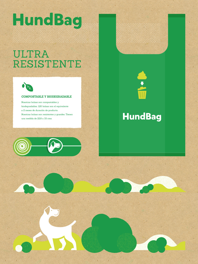 Visual system for Hundbag, dog waste bags. #logo #box #ecology #dog #bag #craft #green #illustration #print #typography