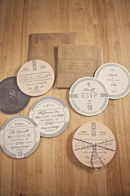 Goncharowxe2x80x99s Coaster Wedding Invites #invitation #print #coasters #letterpress #wedding