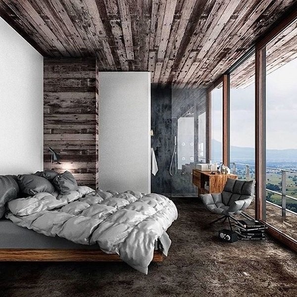 Lots of wood, even on the floor and the ceiling, mainly natural wood color that is only colored with clearcoat. Scandinavians very love natu
