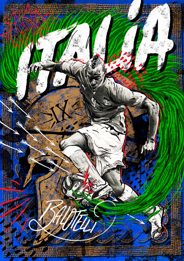 World Cup 14 -Italy/Balotelli #rome #balotelli #lettering #puma #ball #helmet #sports #poster #football #milan #italy