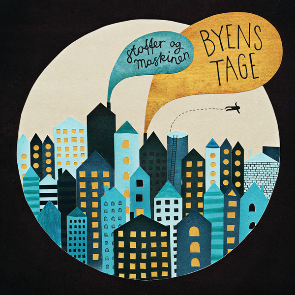 Michelle Carlslund cover illustration for Danish Stoffer & Maskinen single Byens Tage #smoke #maskinen #houses #sky #tage #city #& #danish #roofs #night #cover #byens #fly #stoffer #poster #music #light #cd #party