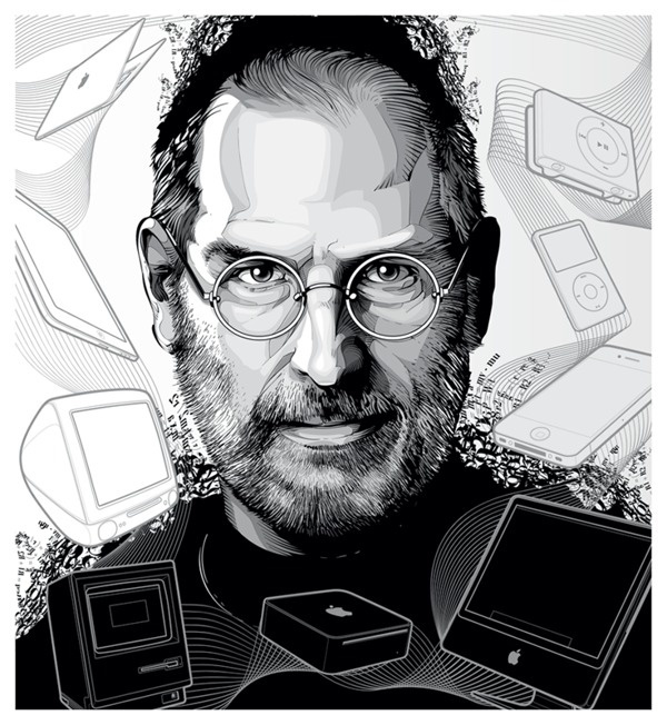 Portraits on the Behance Network #steve #apple #b&w #jobs #illustration #macinosh #portait #bw