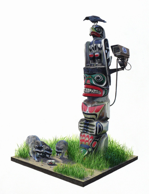 Josh Keyes, illustration #totem #toys #sculpture