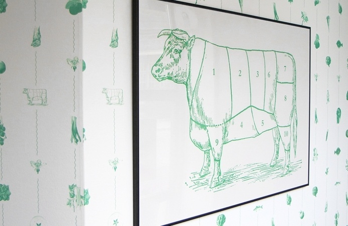 Bror Rudi Creative — Lux #interior #cow #restaurant #monochrome #food #illustration #wallpaper #animal #green