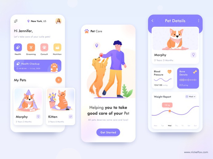 Pet Care App Concept gradients blur fitness app healthcare dashboard website web mobile app managment login splash nutrition food grooming consulting hospital pet care pet illustration app