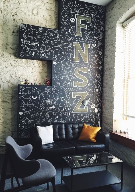 Chalk Mural for Funsize Co. here in Austin, TX by Nathan Walker and Sujin Lee. @atpcdesign & @wowsujina #chalk #mural #lettering #interior #