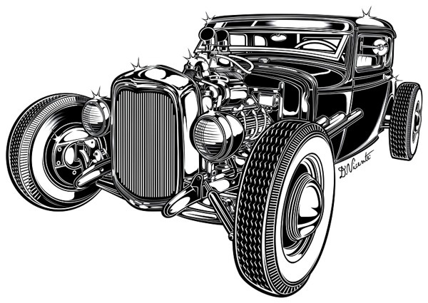 Black #hot #illustration #rod #car