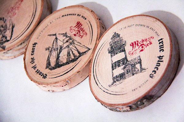 Moby Dick: book cover and print collateral on Behance #stamps #coasters #moby #wood #dick #nautical
