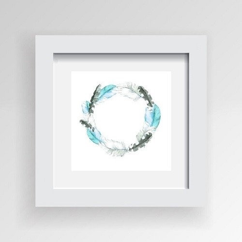 Framed Artwork 'Circle of Feathers in Blues' 30cm x 30cm