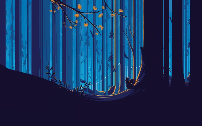 General 2560x1600 forest squirrel illustration sky blue yellow flower trees Tom Haugomat