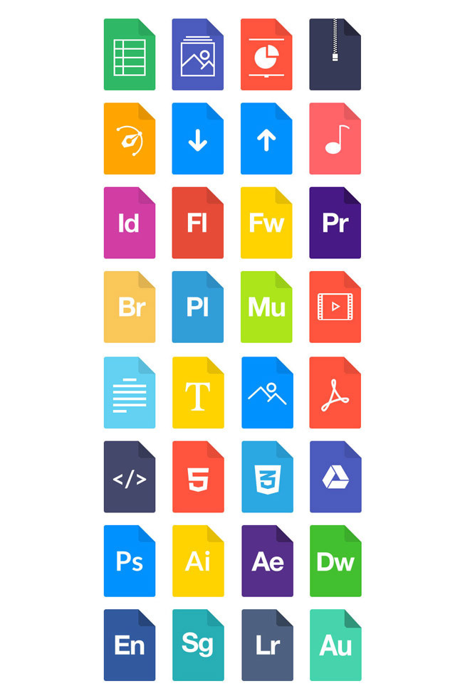 Flat File Types Icons PSD