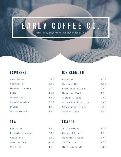 White Coffee Photo Simple Drink Menu
