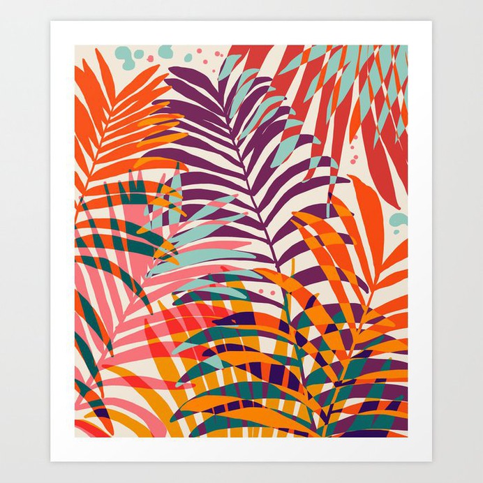 Find Me Under The Palms #illustration #botanical Art Print #leaves #colorful #nature