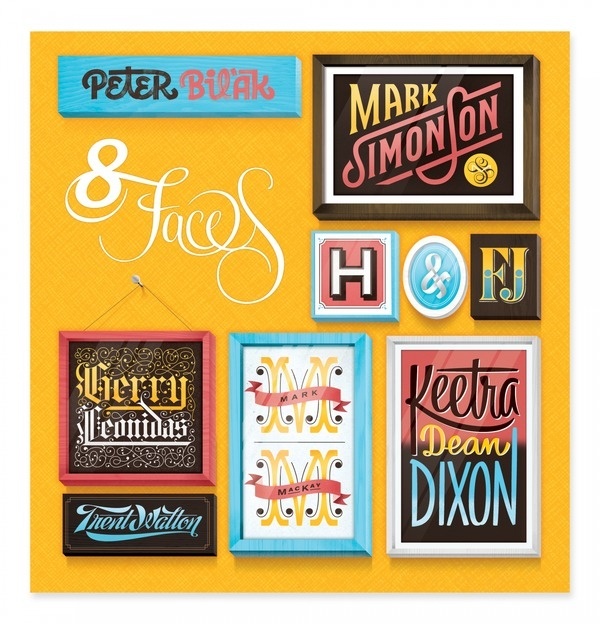 FoT 8Faces Cover EM9 #lettering #8 #yellow #magenta #faces #frames #brown #blue
