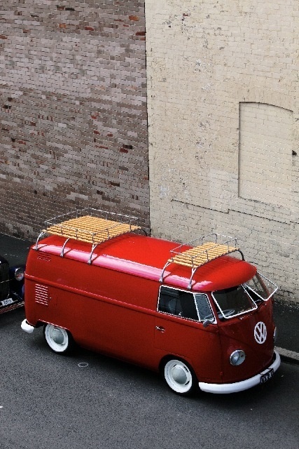 VW, bus, red, vintage, clean, simple. rack