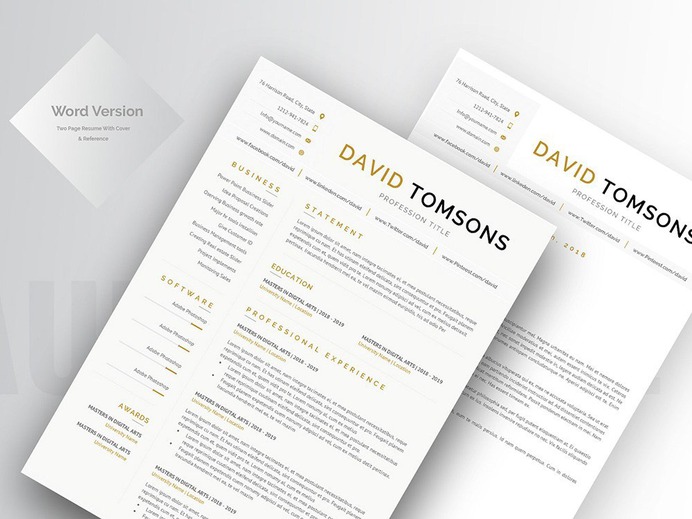 David Tomsons Resume - Free Word CV Template with Matching Cover letter