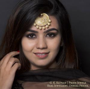 23k Gold and Diamond Polki Maang Tika enhanced with triple-coated shell pearls - gold diamond polki kundan meena jadau jewellery