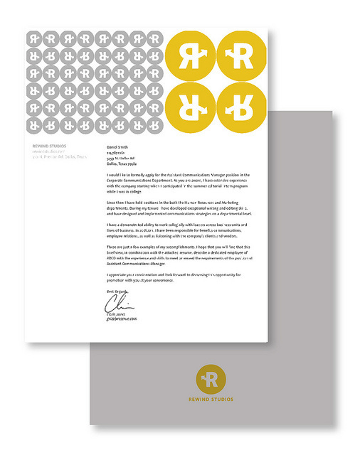Rewind Studios Branding #studios #mccarty #business #branding #card #design #yellow #logo #rewind #studio #gray #type #letterhead #michael