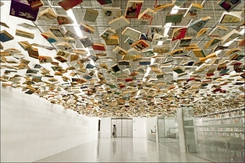 Meta This | The suspended books entrance to the Istanbul... #modern #museum #books #istanbul #library