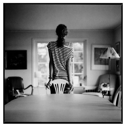 Photo by Per Forsberg #forsberg #girl #chair #living #striped #back #per #bw #room