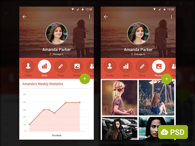 Profile Screen Apps PSD Template