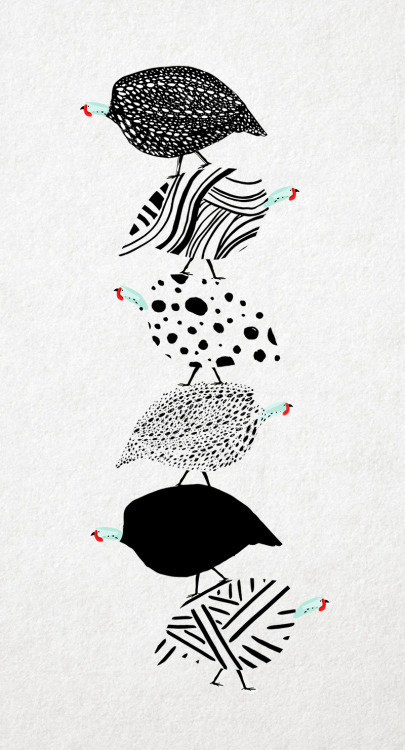 guinea fowl balancing act #pattern #stack #design #guinea #birds #illustration #balance #leriquiqui #fowl #art #animals #pen #drawing