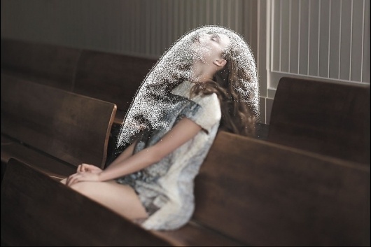 Look in Art #woman #girl #photo #church #isabel #bench #dots #amber #drawing