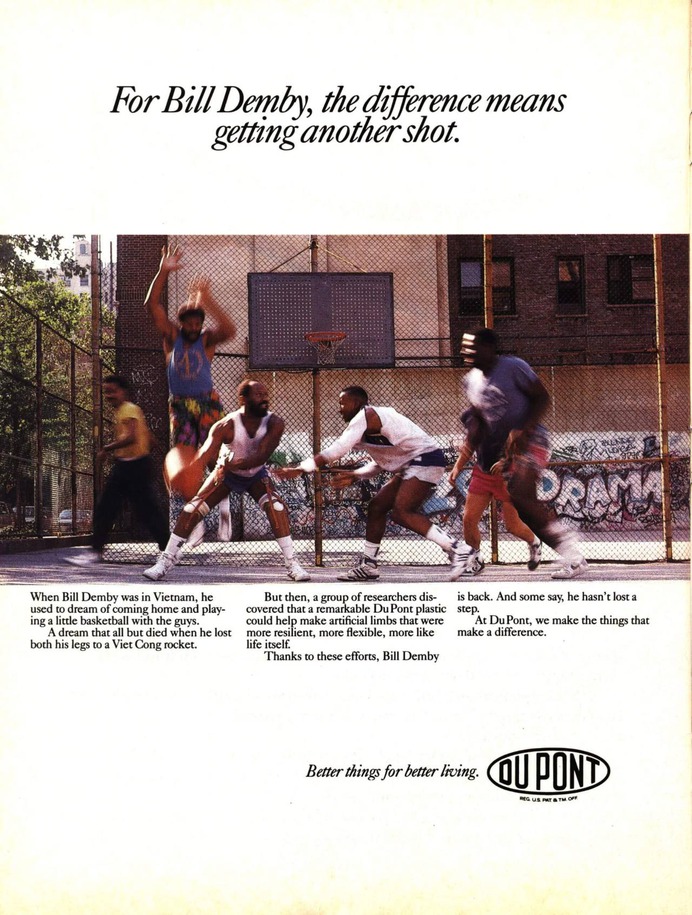 Retro Sports Ad #30, Du Pont, Bill Demby, Sports Illustrated January 25, 1988.