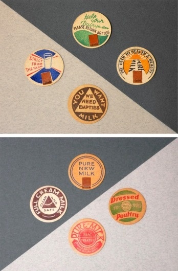 seesaw.: milk bottle tops. #bottle #graphic #cap #milk #typography