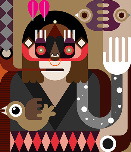 Native American Indian smoking a pipe - color vector illustration. #abstract #vector #pattern #folk #bird #illustration #indian #hand