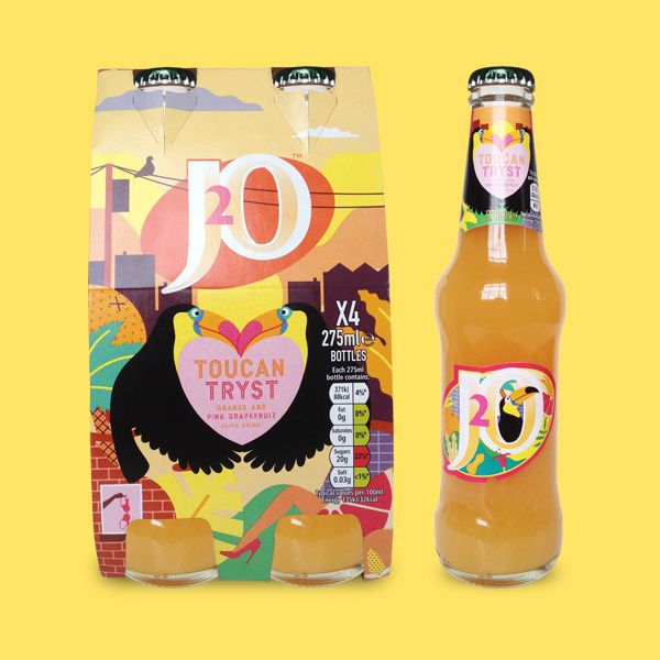 J2O Toucan Tryst by @mkrnld #packaging #j2o #drinks #bottle #label #illustration #summer #mkrnld #toucan #flamingo #advertising