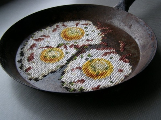 cross stitch frying pan #egg #crafts #embroidery #pan #frying