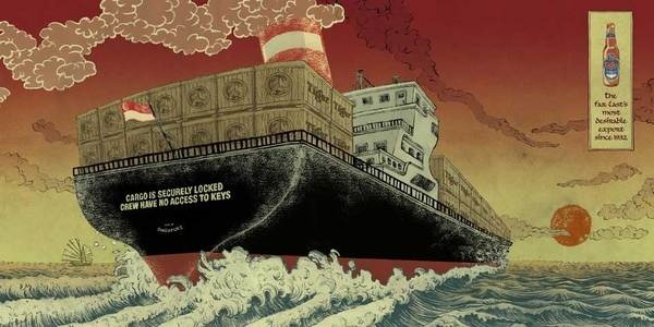 Yuko Shimizu TIGER BEER ad campaign #beer #illustration #ship #cargo #tiger #waves
