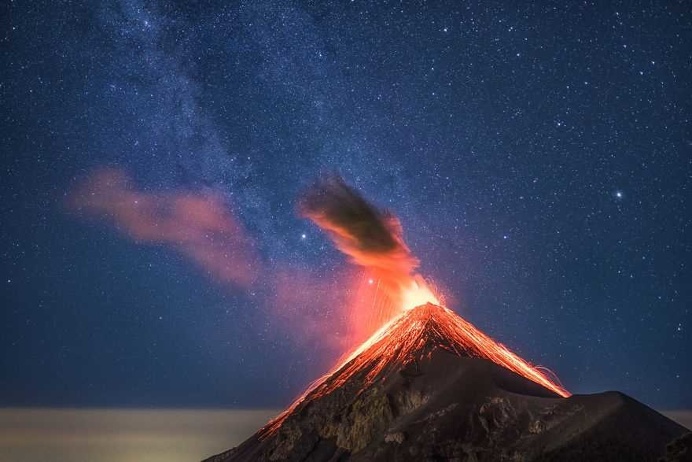 Albert Dros Captured Volcano Erupting Under The Milky Way In Guatemala
