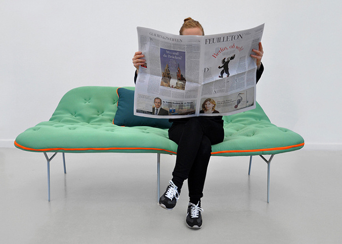 The modern furniture Camp Daybed is a sleeping bag with legs that serves the purpose of a sofa, bed with a relaxing nature display.#design #