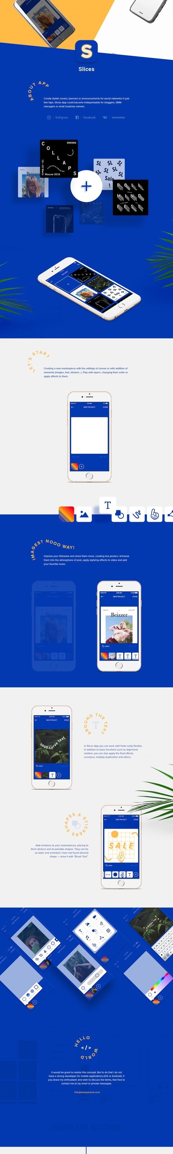 https://www.behance.net/gallery/38479067/Slices-App-SMM-Banner-Maker-for-iOS #app #mobile #ios #editor #photoshop #minimalism #menu #sideba