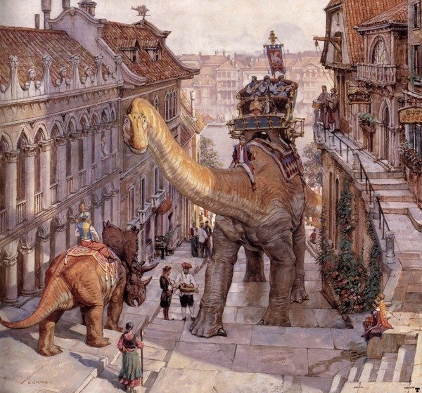 James Gurney #triceratops #brontosaurus #painting #dinotopia #dinosaur #illusration