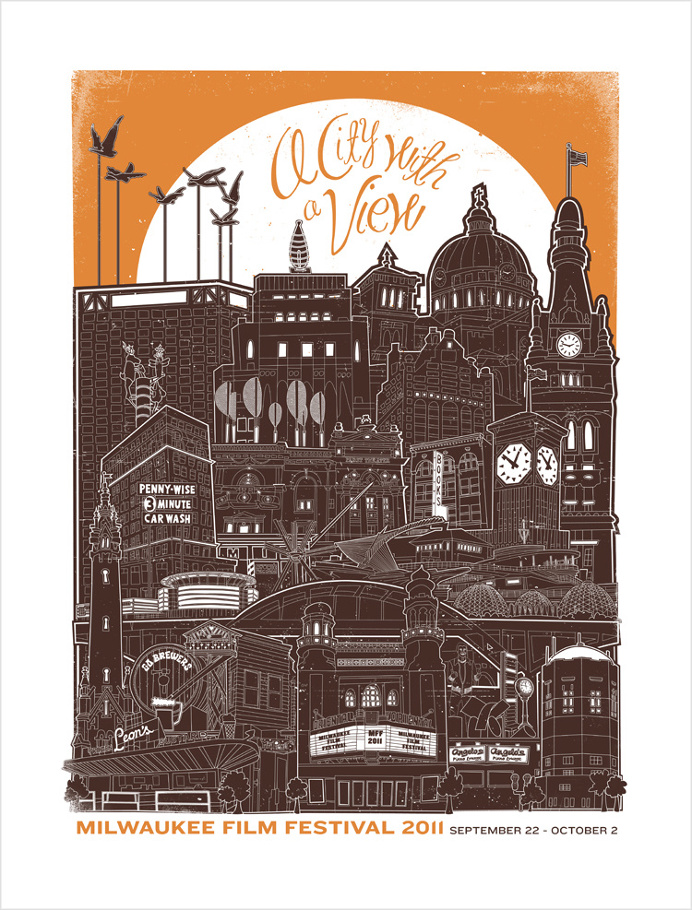 Campaign poster for 2011 Milwaukee Film Festival. #milwaukee #milwaukeefilm #milwaukeelandmarks #illustration #city #cityscape
