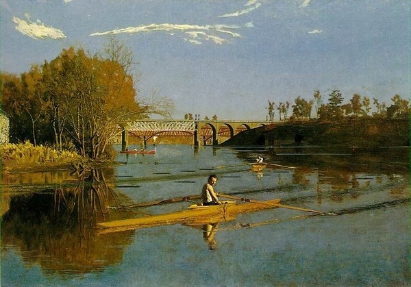 Thomas Eakins with realist painting "Scull" #oil #painting #paintings