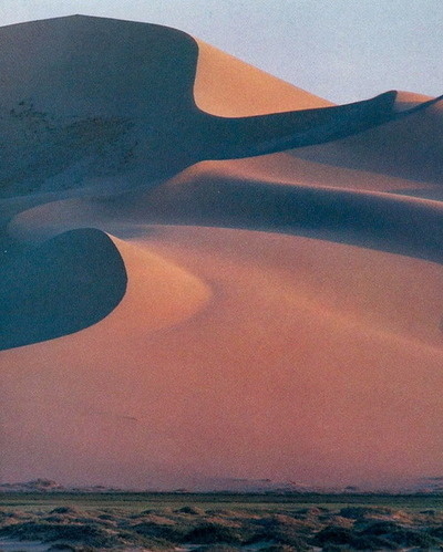 Razor sharp crests carved by the wind in the Hongorin Els dunes in the Gobi desert National Geographic | February 1985 #dune #geographic #dunes #sand #gobi #national #desert