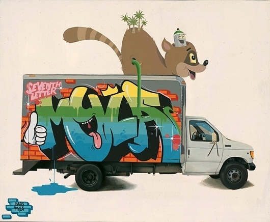 graffiti | Fecal Face #truck #graffiti #illustration #racoon #spray #can