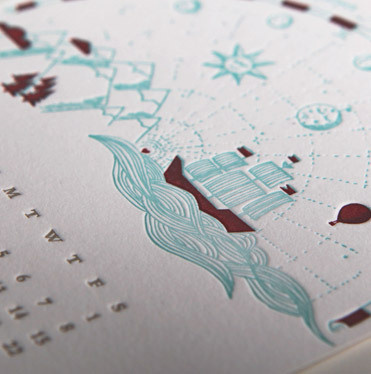 lettepressed calendar (june) #heart #2013 #calendar #letterpress #ship #mountains #sketch