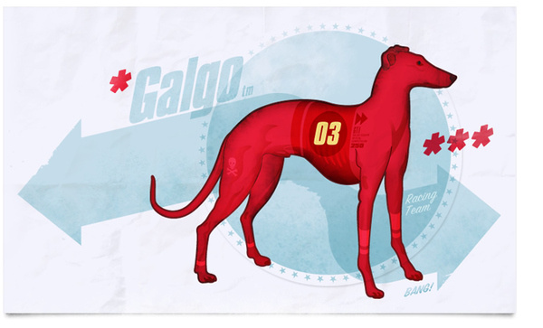 GALGO > Bang! #red #design #graphic #retro #comic #illustration #poster #racing #dog