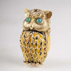 Pierino Frascarolo (Mailand 1928 - Valenza 1976). Miniatur-Golddose 'Eule' mit Diamond-Besatz