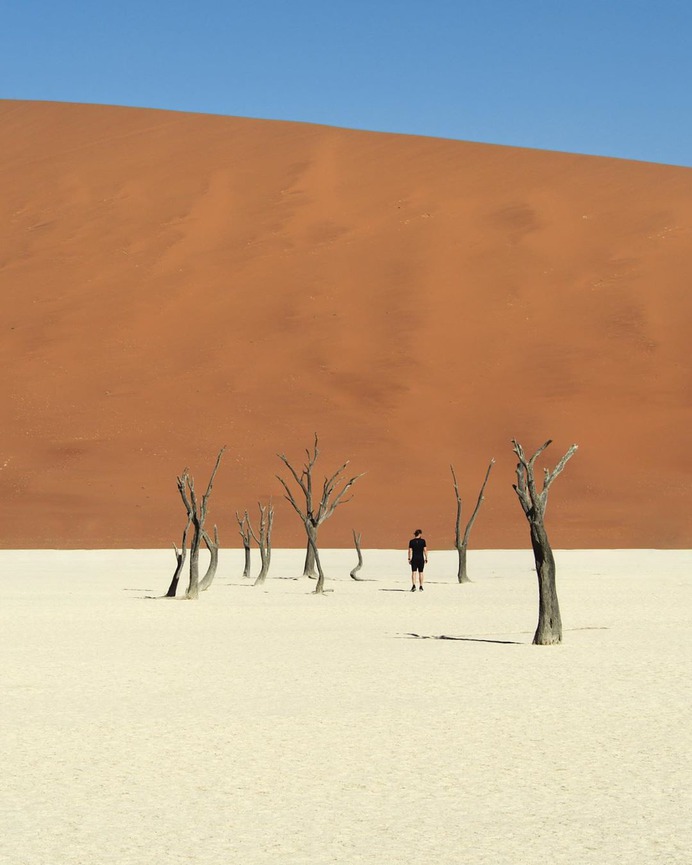 The Deadvlei in Namibia. A place where 900 year old trees stand tall. Through times of relentless drought, winds and heat. A place where a vast white clay pan is surrounded by 300 meter high, mesmerising red dunes that ask the most of any man willing to conquer them. A place of enchanting beauty, and an ear deafening silence. by @lennmoonen