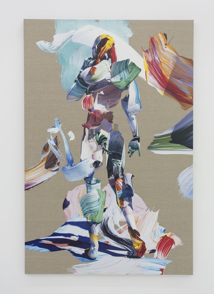 Matthew Stone “Being Reliant, Not Being Reliant, Being Not Reliant” (2016), Digital print and acrylic on linen, 71 x 47 inches
